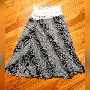 Argentine Tango Dancing Ruched Skirt with Slit, Lace Waist, size XS - S
